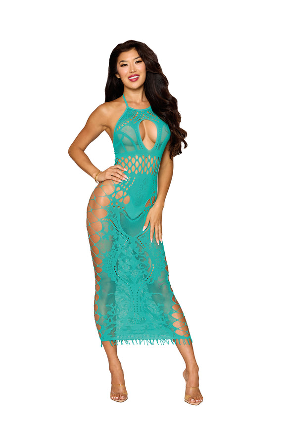 Teal Body Stocking Gown Halter Style