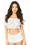 White Sheer Lace Short Sleeve Peasant Top