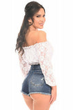 White Lined Lace Long Sleeve Peasant Top