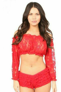 Red Sheer Lace Long Sleeve Peasant Top - Daisy Corsets