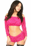 Fuchsia Lined Lace Long Sleeve Peasant Top - Daisy Corsets