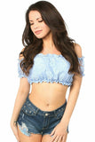 Lt Blue Lined Lace Short Sleeve Peasant Top - Daisy Corsets
