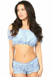 Lt Blue Lined Lace Short Sleeve Peasant Top - Daisy Corsets