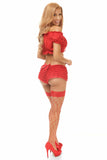 Red Lycra Lace-Up Front Peasant Top