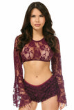 Magenta Sheer Lace Bell Sleeve Peasant Top - Daisy Corsets