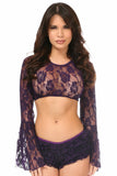 Plum Sheer Lace Peasant Top w/Bell Sleeves