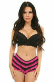 Black/Fuchsia Mesh Ruffle Panty w/Bow - Daisy Corsets