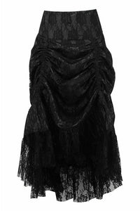 Black w/Black Lace Overlay Ruched Bustle Skirt
