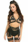 Black/Gold  Faux Leather Lace-Up Bra Top - Daisy Corsets