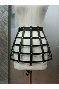 Faux Leather Cage Skirt W/ Gold Hardware