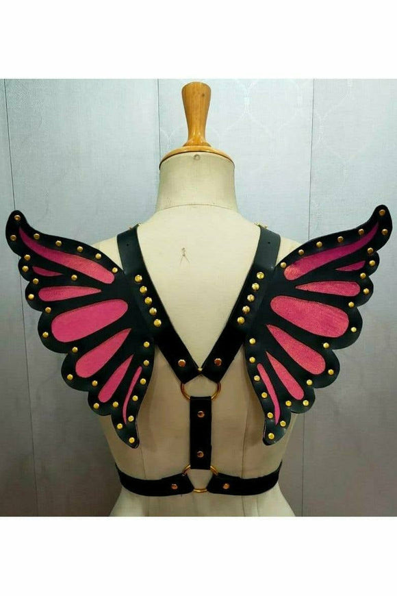 Faux Leather Fuchsia/Gold Butterfly Wing Harness - Daisy Corsets