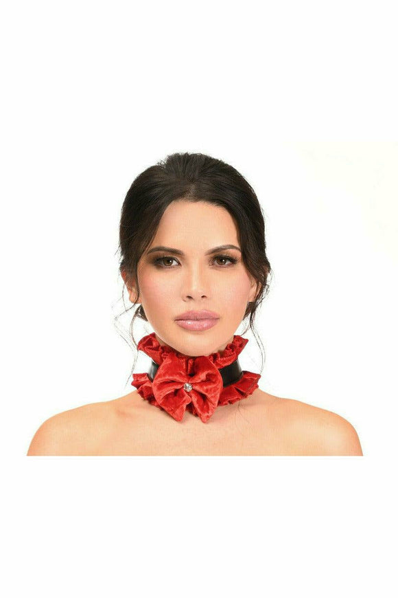 Kitten Collection Red Velvet & Faux Leather Choker - Daisy Corsets