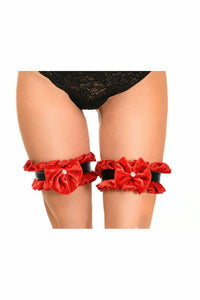 Kitten Collection Red Velvet & Faux Leather Leg Garters (set of 2) - Daisy Corsets