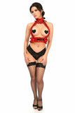 Kitten Collection Red Velvet & Faux Leather Double Strap Body Harness - Daisy Corsets