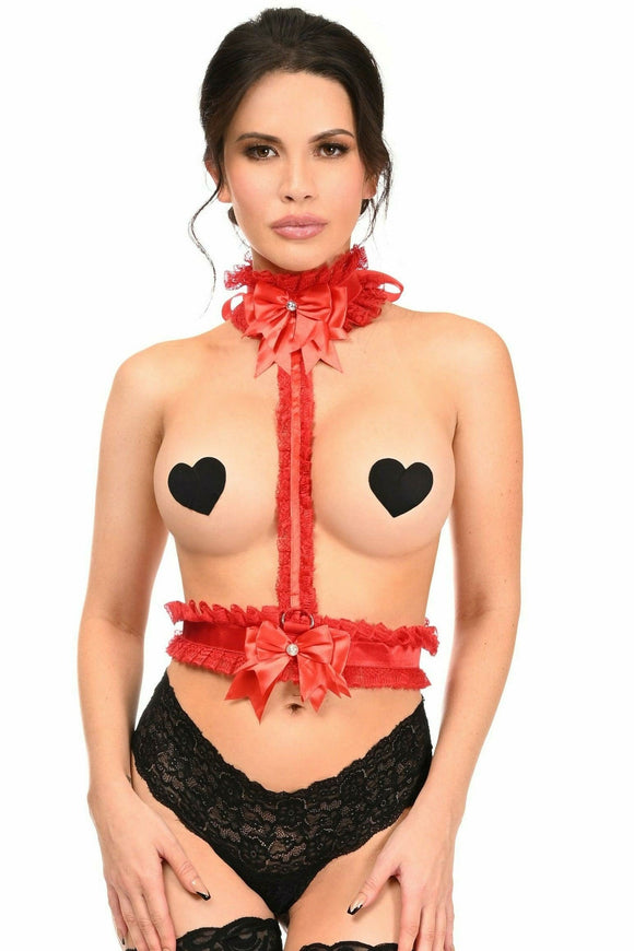 Kitten Collection Red/Red Lace Single Strap Body Harness - Daisy Corsets