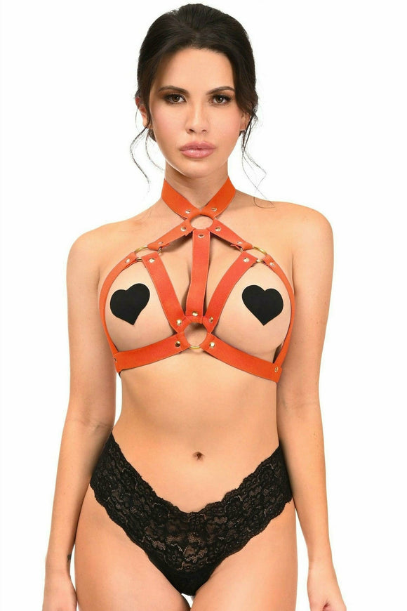 Red Stretchy Body Harness w/Gold Hardware - Daisy Corsets