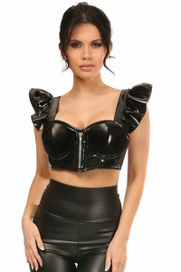 Lavish Black Patent Underwire Bustier Top w/Removable Ruffle Sleeves
