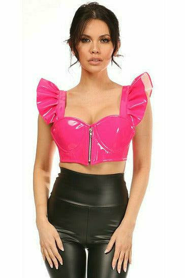 Lavish Hot Pink Patent Underwire Bustier Top w/Removable Ruffle Sleeves - Daisy Corsets
