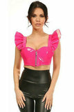 Lavish Hot Pink Patent Underwire Bustier Top w/Removable Ruffle Sleeves - Daisy Corsets