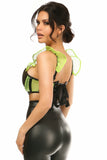 Lavish Neon Green Fishnet & Faux Leather Underwire Bustier Top w/Removable Ruffle Sleeves