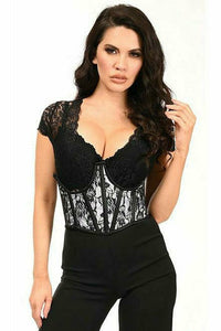 Lavish White w/Black Lace Overlay Open Cup Waist Cincher - Daisy Corsets