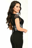 Lavish White w/Black Lace Overlay Open Cup Waist Cincher - Daisy Corsets