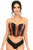 Lavish Black Faux Leather w/Red Lacing Lace-Up Bustier - Daisy Corsets