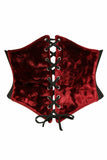 Lavish Dark Red Crushed Velvet Corset Belt Cincher - Daisy Corsets