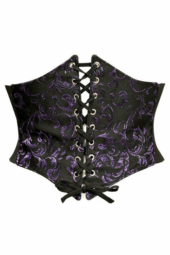 Lavish Black/Purple Brocade Corset Belt Cincher - Daisy Corsets