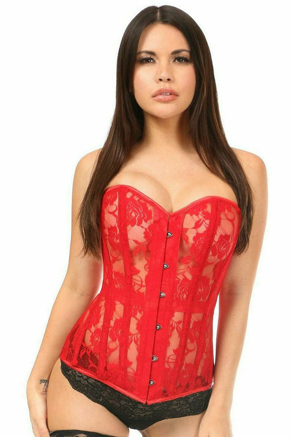 Lavish Red Sheer Lace Over Bust Corset - Daisy Corsets