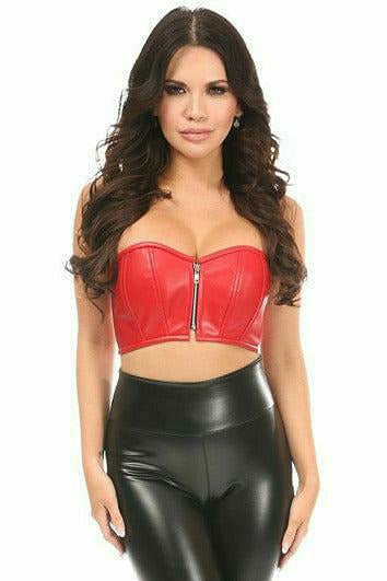 Lavish Red Faux Leather Short Bustier Top - Daisy Corsets