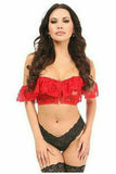 Lavish Red Sheer Lace Off-The-Shoulder Underwire Short Bustier - Daisy Corsets