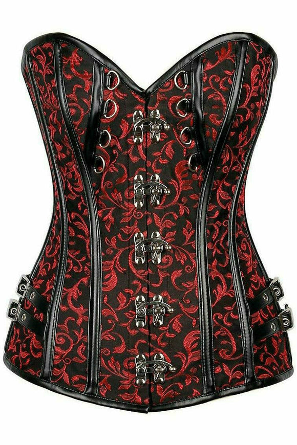 Top Drawer Brocade & Faux Leather Steel Boned Corset - Daisy Corsets