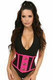 Top Drawer Hot Pink Patent & Fishnet Steel Boned Mini Cincher w/Clasps - Daisy Corsets