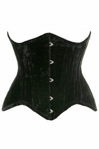 Top Drawer Black Velvet Double Steel Boned Curvy Cut Waist Cincher Corset - Daisy Corsets