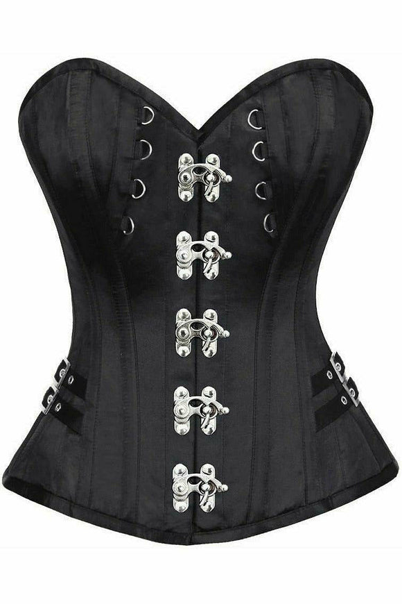 Top Drawer Black Satin Steel Boned Overbust Corset w/Buckles - Daisy Corsets