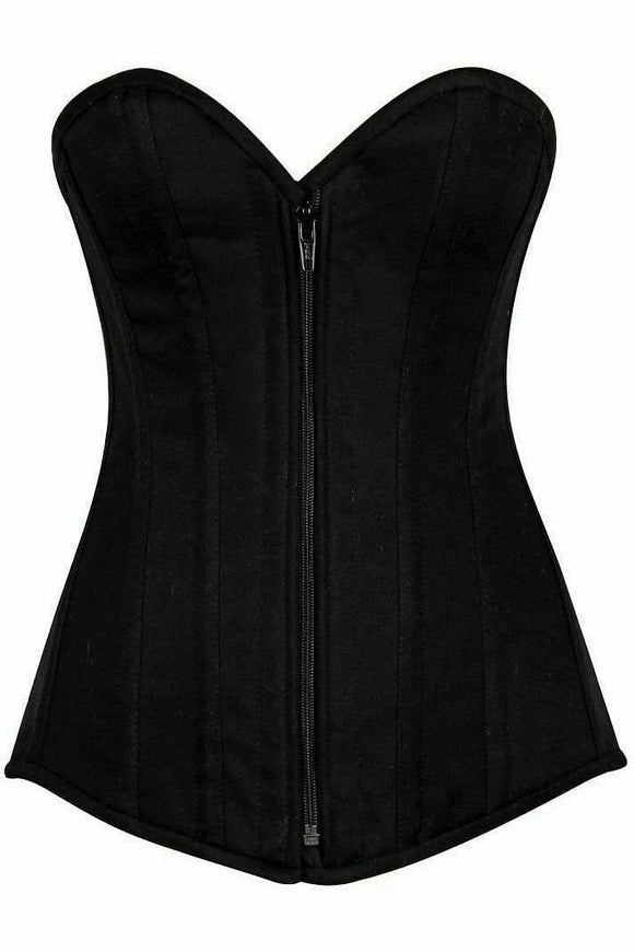 Top Drawer Black Cotton Overbust Steel Boned Corset - Daisy Corsets