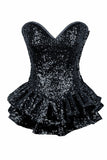 Top Drawer Black Sequin Steel Boned Mini Corset Dress
