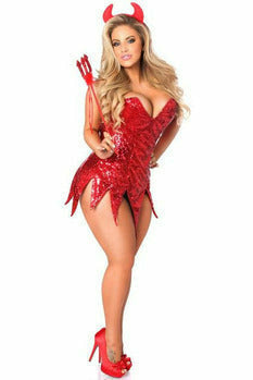 Top Drawer Red Sequin Devil Corset Dress Costume